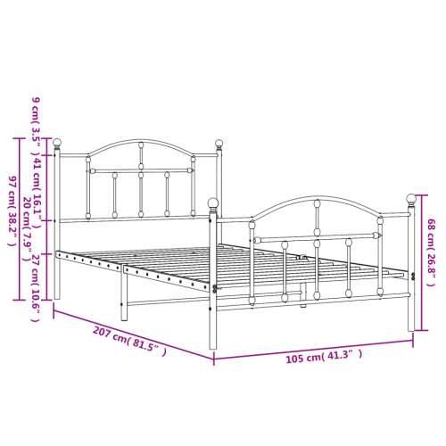 Metalni okvir kreveta uzglavlje i podnožje bijeli 100x200 cm Cijena