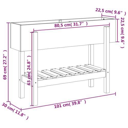 Povišena gredica - Vrtna gredica 101 x 30 x 69 cm od masivne borovine - Prirodna boja bora 101 x 30 x 69 cm 1 Cijena