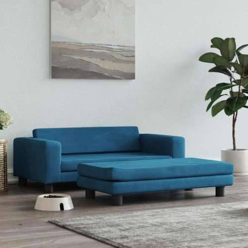 Krevet za pse s produžetkom plavi 100 x 50 x 30 cm baršunasti - Plava Baršun Cijena