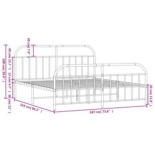 Metalni okvir kreveta uzglavlje i podnožje bijeli 183x213 cm - Bijela 183 x 213 cm s uzglavljem i podnožjem Cijena