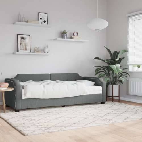 Dnevni krevet s madracem tamnosivi 90 x 190 cm od tkanine - Tamno siva 90 x 190 cm s madracem Cijena
