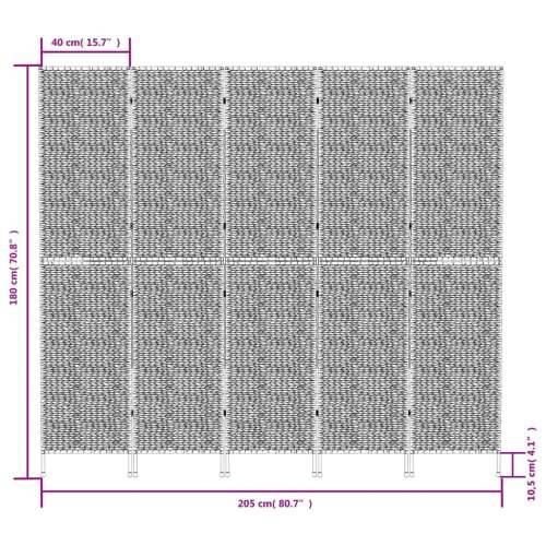 Paravan - Sobna pregrada s 5 panela smeđa 205 x 180 cm od vodenog zumbula - Smeđa 205 x 180 cm 1 5 Cijena