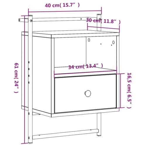 Noćni ormarić zidni boja hrasta 40x30x61 cm konstruirano drvo - Sivi hrast sonoma 1 Cijena