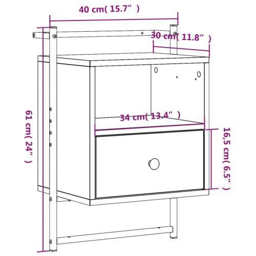 Noćni ormarić zidni boja hrasta 40x30x61 cm konstruirano drvo - Dimljeni hrast 1 Cijena
