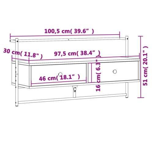 TV ormarić zidni boja hrasta 100,5x30x51 cm konstruirano drvo - Dimljeni hrast 1 100.5 cm Cijena