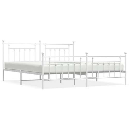 Metalni okvir kreveta uzglavlje i podnožje bijeli 193x203 cm - Bijela 193 x 203 cm s uzglavljem i podnožjem Cijena