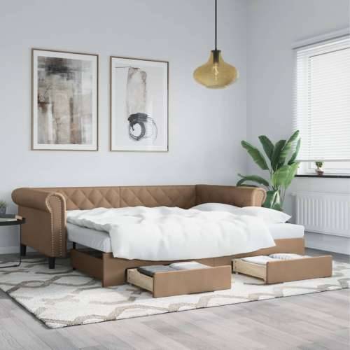 Dnevni krevet na razvlačenje cappuccino 90x200 cm umjetna koža - Boja cappuccina 90 x 200 cm s krevetom na izvlačenje i ladicom Cijena