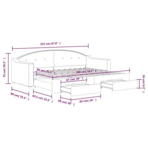 Dnevni krevet na razvlačenje smeđesivi 80 x 200 cm od tkanine - Sivo-smeđa 80 x 200 cm s krevetom na izvlačenje i ladicom Cijena