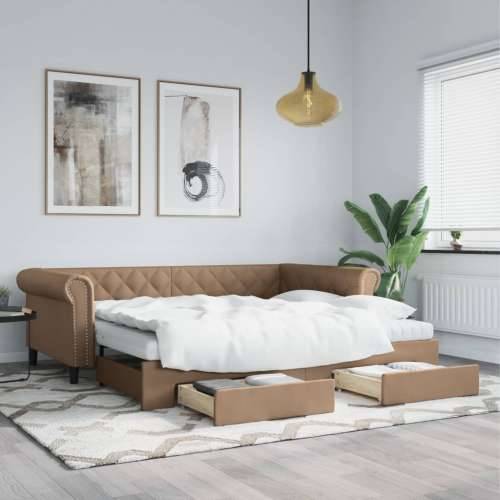 Dnevni krevet na razvlačenje cappuccino 90x200 cm umjetna koža - Boja cappuccina 90 x 200 cm s krevetom na izvlačenje, ladicom i Cijena