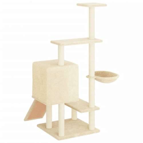 Penjalica za mačke - Kuća za mačke - Grebalica sa stupovima za grebanje krem 130,5 cm - Krema Cijena