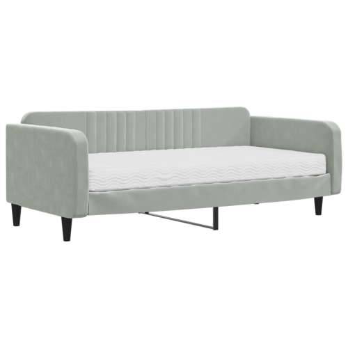 Dnevni krevet s madracem svjetlosivi 100 x 200 cm baršunasti - Svjetlosiva 100 x 200 cm s madracem Cijena