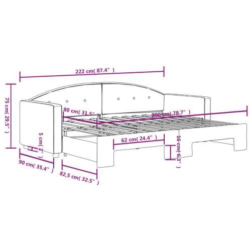 Dnevni krevet na razvlačenje crni 80 x 200 cm baršunasti - Crna 80 x 200 cm s krevetom na izvlačenje Cijena
