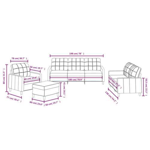 4-dijelni set sofa s jastucima crni od tkanine - Crna s jastučićima i tabureom Cijena