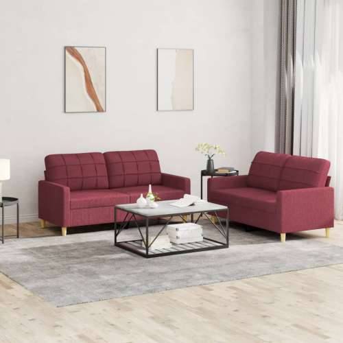 2-dijelni set sofa s jastucima crvena boja vina od tkanine - boja crnog vina s jastučićima Cijena