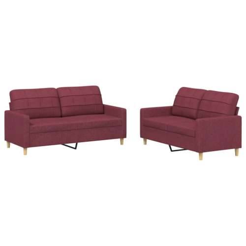 2-dijelni set sofa s jastucima crvena boja vina od tkanine - boja crnog vina s jastučićima Cijena
