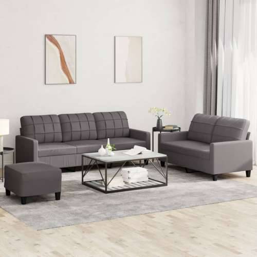 3-dijelni set sofa s jastucima sivi od umjetne kože - Siva s jastučićima i tabureom Cijena