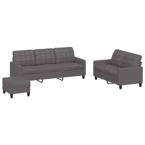 3-dijelni set sofa s jastucima sivi od umjetne kože - Siva s jastučićima i tabureom Cijena