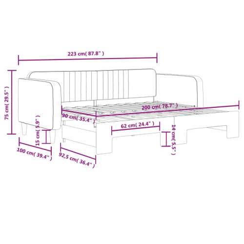 Dnevni krevet na razvlačenje ružičasti 90 x 200 cm baršunasti - Ružičasta 90 x 200 cm s krevetom na izvlačenje Cijena