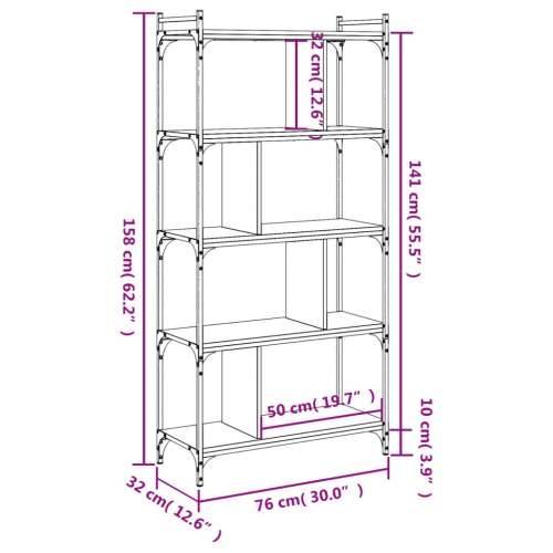 Regal za knjige s 5 razina siva boja hrasta 76x32x158 cm drveni - Sivi hrast sonoma 1 158 cm Cijena