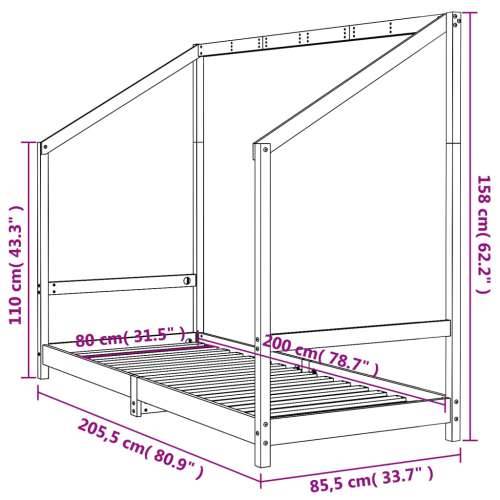 Okvir za dječji krevet 80 x 200 cm od masivne borovine - Prirodna 80 x 200 cm Cijena