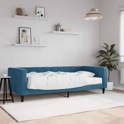 Dnevni krevet s madracem plavi 90 x 200 cm baršunasti - Plava 90 x 200 cm s madracem Cijena