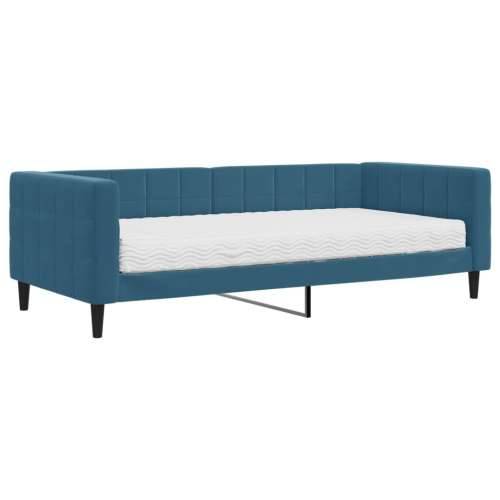 Dnevni krevet s madracem plavi 90 x 200 cm baršunasti - Plava 90 x 200 cm s madracem Cijena