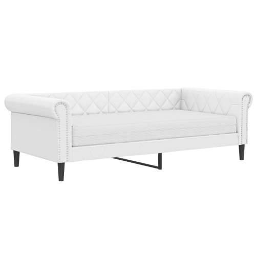 Dnevni krevet s madracem bijeli 90 x 200 cm od umjetne kože - Bijela 90 x 200 cm s madracem Cijena