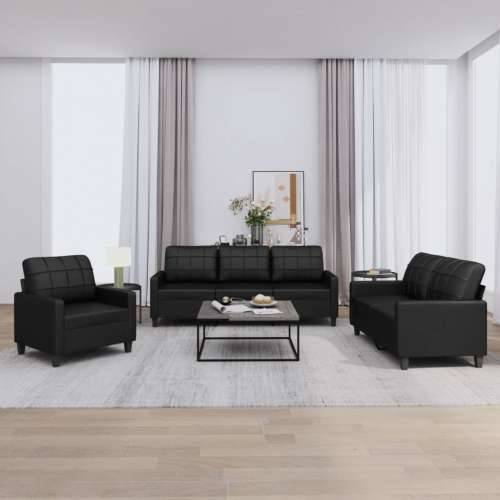 3-dijelni set sofa s jastucima crni od umjetne kože