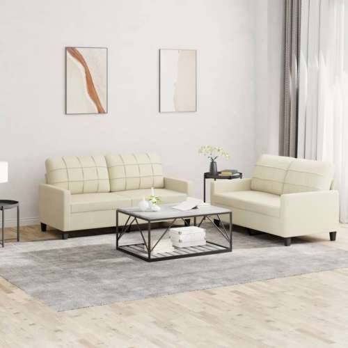 2-dijelni set sofa s jastucima krem od umjetne kože - Krema s jastučićima Cijena