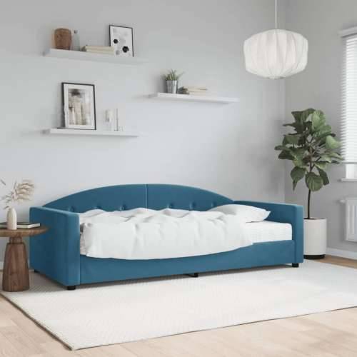 Dnevni krevet s madracem plavi 90 x 200 cm baršunasti - Plava 90 x 200 cm s madracem Cijena