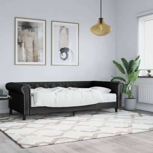 Dnevni krevet s madracem crni 90 x 200 cm od umjetne kože - Crna 90 x 200 cm s madracem Cijena
