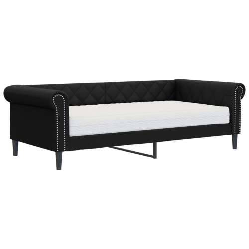 Dnevni krevet s madracem crni 90 x 200 cm od umjetne kože - Crna 90 x 200 cm s madracem Cijena