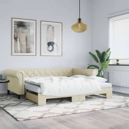 Dnevni krevet na razvlačenje krem 90 x 200 cm od umjetne kože - Krema 90 x 200 cm s krevetom na izvlačenje Cijena