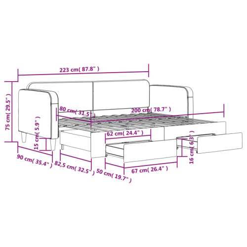 Dnevni krevet na razvlačenje svjetlosivi 80 x 200 cm od tkanine - Svjetlosiva 80 x 200 cm s krevetom na izvlačenje i ladicom Cijena