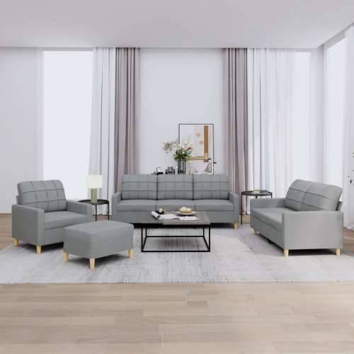 4-dijelni set sofa s jastucima svjetlosivi od tkanine - Svjetlosiva s jastučićima i tabureom Cijena