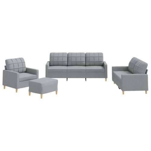 4-dijelni set sofa s jastucima svjetlosivi od tkanine - Svjetlosiva s jastučićima i tabureom Cijena