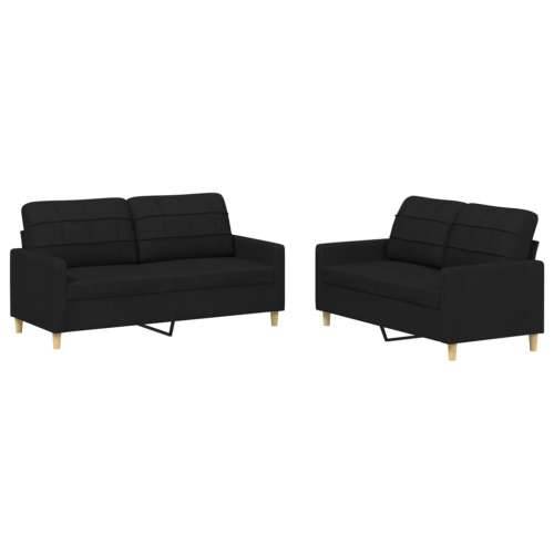 2-dijelni set sofa s jastucima crni od tkanine - Crna s jastučićima Cijena