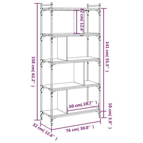 Regal za knjige s 5 razina crni 76x32x158 cm konstruirano drvo - Crna 1 158 cm Cijena