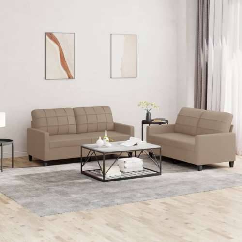 2-dijelni set sofa s jastucima boja cappuccina od umjetne kože - Boja cappuccina s jastučićima Cijena