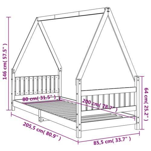 Okvir za dječji krevet 80 x 200 cm od masivne borovine - Prirodna 80 x 200 cm Cijena