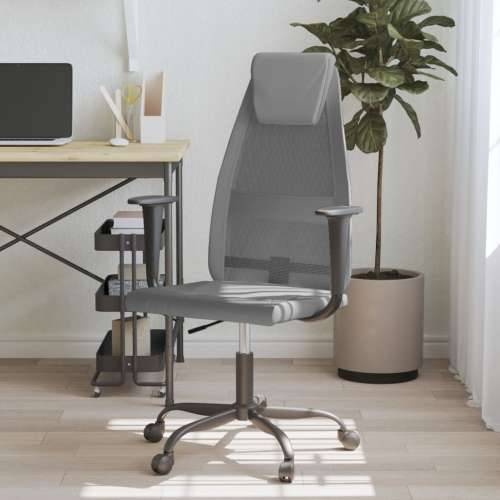 Uredska stolica podesive visine siva od tkanine i umjetne kože