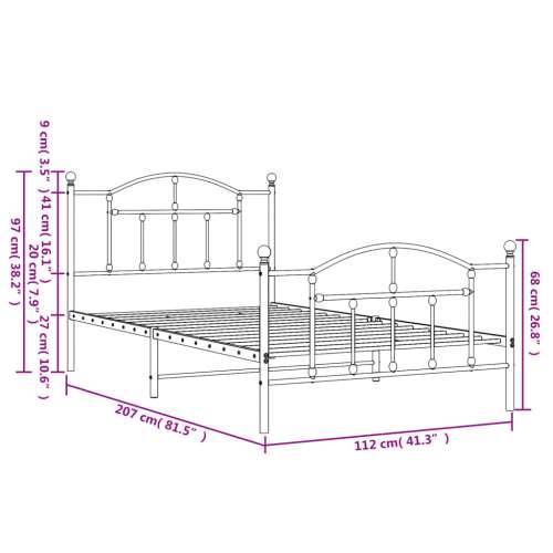 Metalni okvir kreveta uzglavlje i podnožje bijeli 107x203 cm Cijena