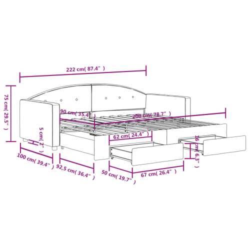 Dnevni krevet na razvlačenje s ladicama crni 90 x 200 cm baršun - Crna 90 x 200 cm s krevetom na izvlačenje i ladicom Cijena