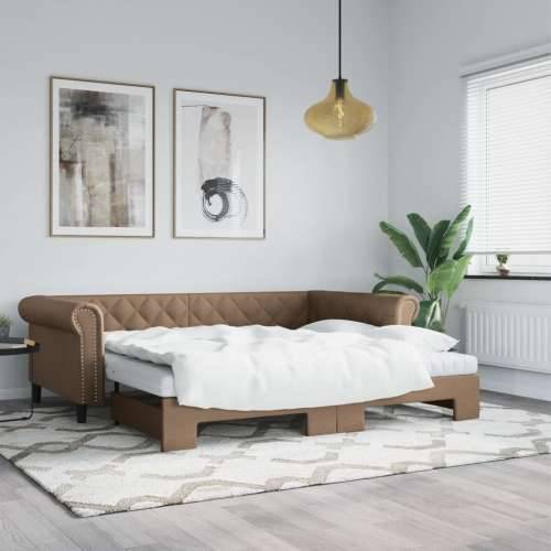 Dnevni krevet na razvlačenje cappuccino 90x200 cm umjetna koža - Boja cappuccina 90 x 200 cm s krevetom na izvlačenje i madracem Cijena