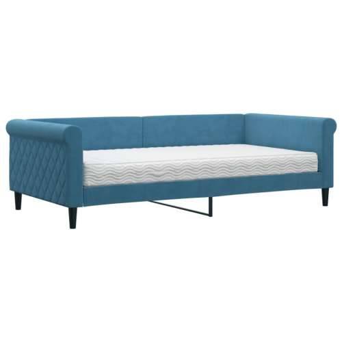 Dnevni krevet s madracem plavi 100 x 200 cm baršunasti - Plava 100 x 200 cm s madracem Cijena