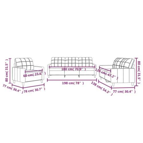 3-dijelni set sofa s jastucima smeđi od tkanine - Smeđa s jastučićima Cijena