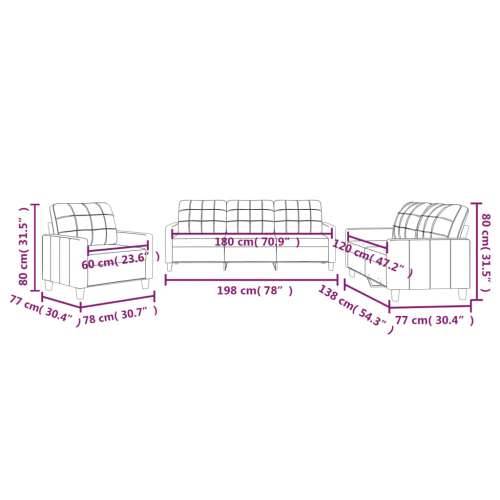 3-dijelni set sofa s jastucima boja cappuccina od umjetne kože - Boja cappuccina s jastučićima Cijena