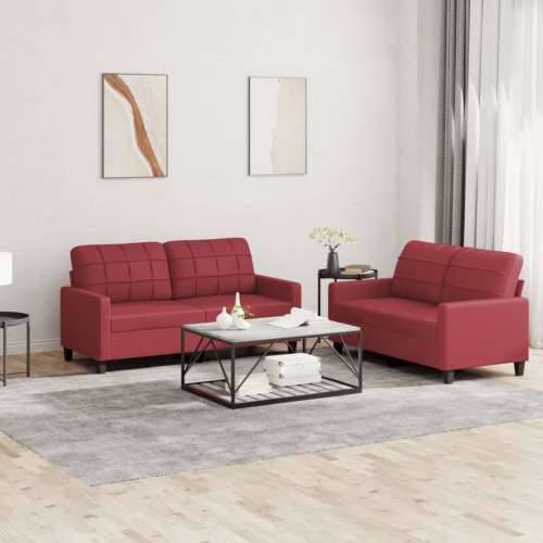 2-dijelni set sofa s jastucima boja vina od umjetne kože - boja crnog vina s jastučićima Cijena