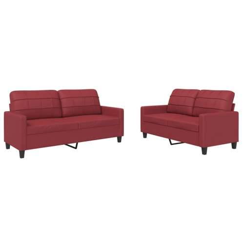 2-dijelni set sofa s jastucima boja vina od umjetne kože - boja crnog vina s jastučićima Cijena