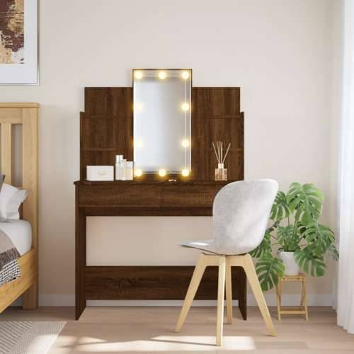 Toaletni stolić s LED svjetlima boja smeđeg hrasta 96x40x142 cm Cijena